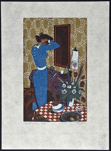 John Buckland-Wright (1897-1954), The Blue Dress (: John Buckland-Wright (1897-1954), The Blue Dress (bw L167), wood engraving printed in colours, 1952/02, titled and dated in pencil, numbered 15/50, posthumous edition, printed in 2002 by Ian