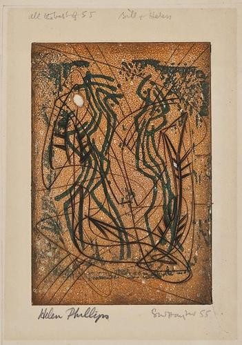 Stanley William Hayter (1901-1988), Untitled (b.&m: Stanley William Hayter (1901-1988), Untitled (b.&m.326,282,216,217), engraving with etching and linocut, three linocuts printed in colours, 1955-1968, each signed and dated, with various insc