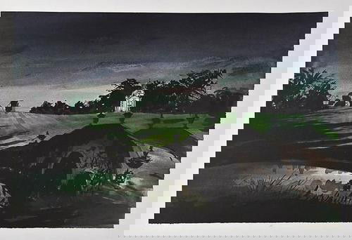 John Piper (1903-1992), The Oxford Bridge and Boyc: John Piper (1903-1992), The Oxford Bridge and Boycott Pavilion, Stowe, watercolour on paper, inscribed window in pencil verso, offset lithograph printed in colours, 1983, on wove paper, with