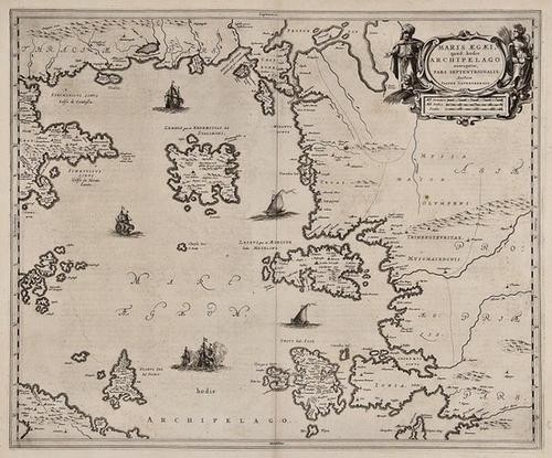 Blaeu (Johan & Willem) Maris Aegaei, quod hodi: Blaeu (Johan & Willem) Maris Aegaei, quod hodie Archipelago nuncupatur, Pars Septentrionalis,map of Aegean Islands, including Lemnos, Lesbos, Chios and Skiros, with ships, decorated title