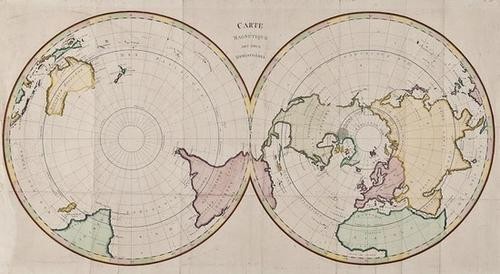FWOR Buffon (George Louis le Clerc, Comte de) Cart: FWOR Buffon (George Louis le Clerc, Comte de) Carte Magnétique des Deux Hemisphèrestwin-hemisphere world map designed to display magnetic variation, so centered on the North and