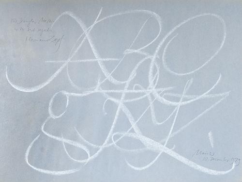 Zapf (Herman) Original Typogaphy: Zapf (Herman) Original Typogaphy,inscribed 'For Douglas Martin with best regards Herman Zapf, white chalk letters on a grey background, 450x600mm, Mainz 10. December 1979 ***Hermann Zapf is