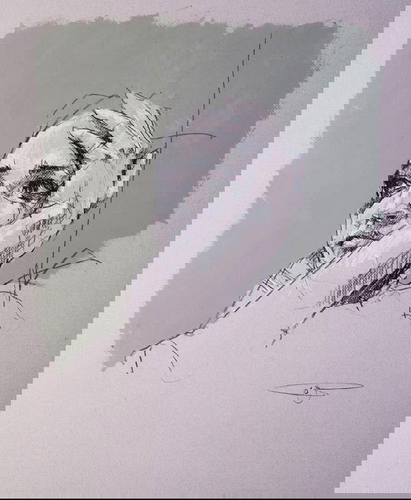 Guy Denning (British, b.1965) Battle Of The Beanfi: Guy Denning (British, b.1965) Battle Of The Beanfield, 2010, Pencil and oil on paper, This work is unique, Signed lower, 57cm x 47cm (22 1/2in x 18 1/2in) Provenance: Tunnadine Fine Art. Acco