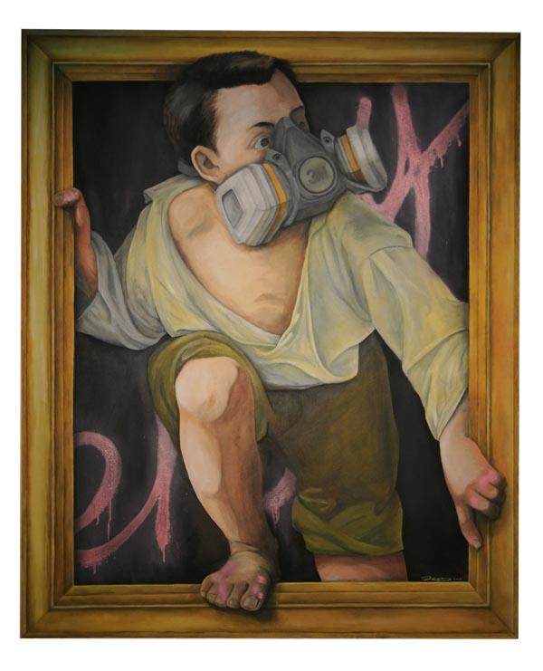 Zeus (British, b.1968) Escaping Criticism, 2010, a: Zeus (British, b.1968) Escaping Criticism, 2010, acrylic and spray paint on canvas, Unframed, Signed lower, 110cm x 88cm (43 1/4in x 34 3/4in) Provenance: Submitted for sale by the artist.