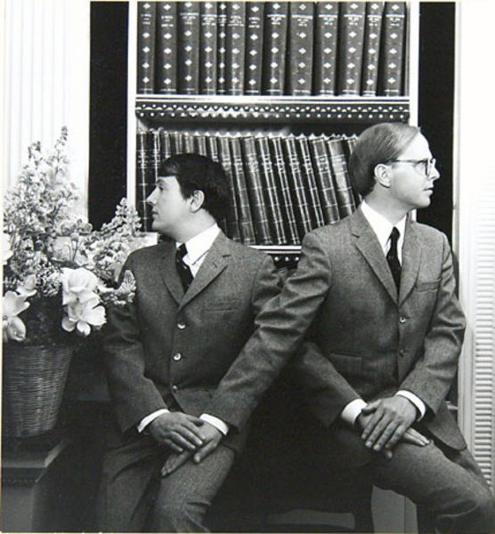 gelatin silver print, 253 x 235mm., signed by Bea: Beaton (Cecil) Gilbert & George, gelatin silver print, 253 x 235mm., signed by Beaton in orange crayon on mount board below image, verso with his ink stamp "Cecil Beaton Photograph" and pencil
