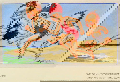 -. McGill (Donald, 1875-1962) watercolour with bo: -. McGill (Donald, 1875-1962) We do know where we're going and, we're on our way", watercolour with bodycolour, 150 x 270mm, signed, bears title verso, framed.