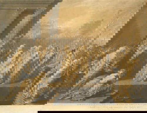 Earlom (Richard) after Benjamin West, mixed-metho: Earlom (Richard) Agrippina Lands at Brundusium with the Ashes of Germanicus, after Benjamin West, mixed-method engraving, 540 x 710mm., canvas-backed, frame obscuring upper platemark, a small