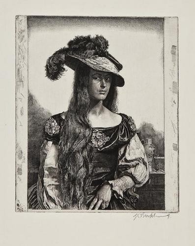 Gerald Leslie Brockhurst The Black Silk Dress: Gerald Leslie Brockhurst The Black Silk Dress,etching, 230 x 190mm., 4th state of 9, signed in pencil, lower right, and inscribed '4th state GLB', 1 of only 5 impressions of this state, [1927]