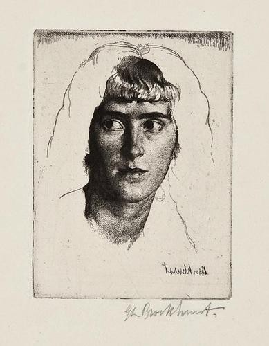 Gerald Leslie Brockhurst Phemie: Gerald Leslie Brockhurst Phemie,etching, 100 x 80mm., final state of 2, signed in reverse in the plate, lower right, signed in pencil, lower right, 1 of 76 impressions, hinged into mount, [192