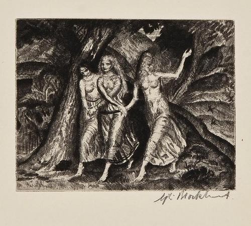 Gerald Leslie Brockhurst The Three Sisters: Gerald Leslie Brockhurst The Three Sisters,etching, 100 x 125mm., final state of 2, signed in reverse in the plate, lower left, signed in pencil, lower right, hinged into mount, [1920]