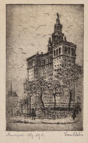Leon Louis Dolvie Municipal Building, New York; Ev: Leon Louis Dolvie Municipal Building, New York; Evening Fantasie,2 etchings, 150 x 90mm. and 110 x 135mm., respectively, each signed in pencil, lower right, slight surface dirt, each hinged on