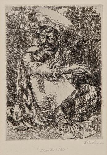 John Sloan Seven Toed Pete; Dupont's Ride; Sleep W: John Sloan Seven Toed Pete; Dupont's Ride; Sleep Walker and Hypnotist3 etchings, v. s., 130 x 100mm. to 200 x 140mm., one signed in pencil, lower right, slight browning, each hinged into mount