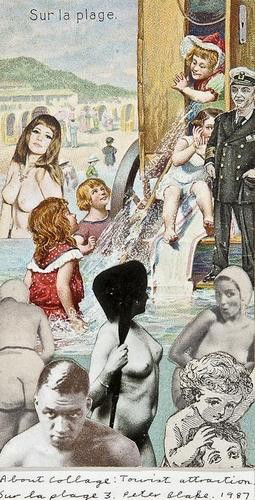 Sir Peter Blake (b.1932) About Collage: Tourist At: Sir Peter Blake (b.1932) About Collage: Tourist Attraction, Sur la plage 3collage on paper, 1987, signed and titled in black ink, 55 x 100 mm (2 1/4 x 4 in) Exhibited at Theo Waddington Fine