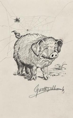 Williams (Garth) Wilbur': Williams (Garth) Wilbur'original pencil drawing of 'Wilbur' from 'Charlotte's Web', image 210 x 130mm., n.p., n.d. *** Williams was the original illustrator for this classic children's story