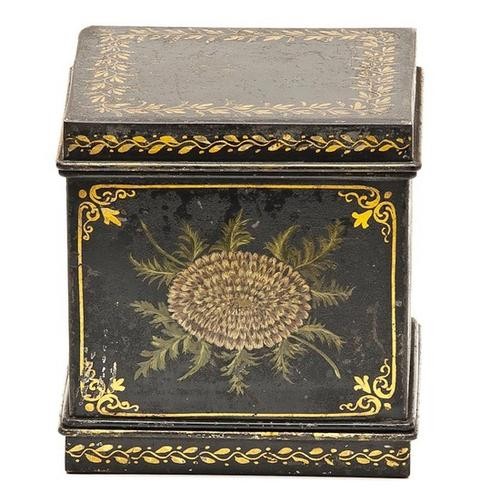 Robinson (William E.) "Chung Ling Soo". Metal Die: Robinson (William E.) "Chung Ling Soo". Metal Die Box,the black box with gilt decoration, hinged top and bottom, and internal fitting to take a die shell, surfaces worn, 146mm. high. *** Inc