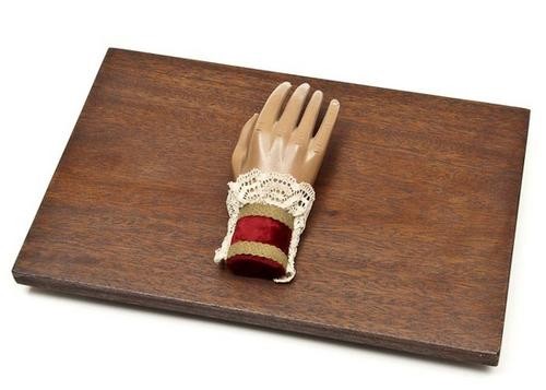 Thayer (F.G.) Rapping Hand: Thayer (F.G.) Rapping Hand,the painted wooden hand with velvet and lace cuff, and wooden board, in excellent condition, the board 296mm. by 458mm. (2)