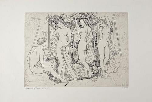 John Buckland-Wright (1897-1954) Judgement of Pari: John Buckland-Wright (1897-1954) Judgement of Paris (B.W. M88)engraving, c. 1950, titled and dated in pencil, numbered 2/15, with the studio stamp verso, on wove paper, with full margins, in g