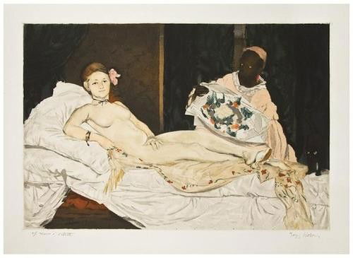 Jacques Villon (1875-1963), after Manet Olympia: Jacques Villon (1875-1963), after Manet Olympiaetching with aquatint printed in colours, 1926, a good impression, signed in pencil, an artist's proof aside from the edition of 200, on wove pap