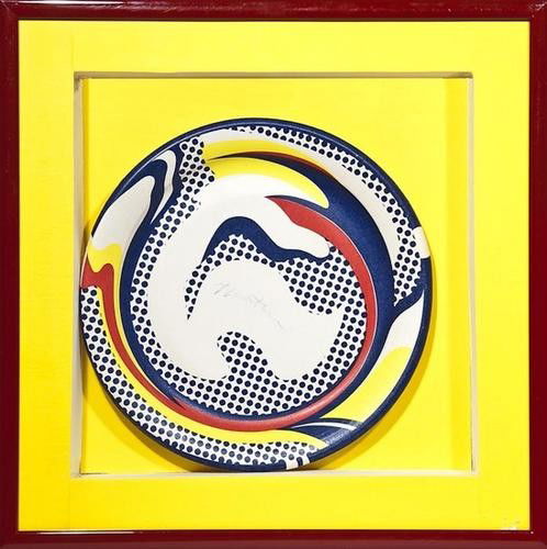 Roy Lichtenstein (1923-1997) paper plate (c.III.45: Roy Lichtenstein (1923-1997) paper plate (c.III.45)silkscreen printed in colours on a paper plate, 1969, signed in blue crayon, published by Bert Stern for On 1st, New York, in good condition,