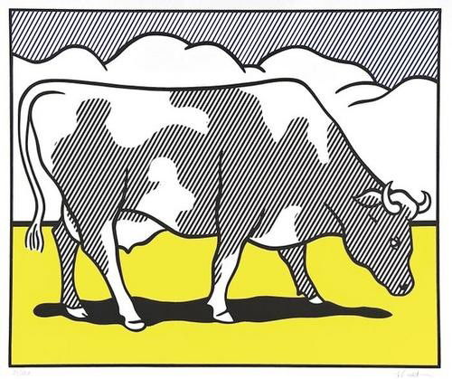 Roy Lichtenstein (1923-1997), after Cow Triptych (: Roy Lichtenstein (1923-1997), after Cow Triptych (Cow Going Abstract) (C.APP.9)the set of three silkscreens printed in colours, 1982, the first signed in pencil, each numbered 144/150, on wove