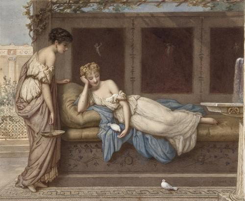 Augustus Jules Bouvier (1825-1881) Under the Pergu: Augustus Jules Bouvier (1825-1881) Under the Pergula watercolour over pencil, signed and dated 1873, lower right, titled in pencil below, 40 x 48 cm. (15 3/4 x 19 in), mounted on board suppor