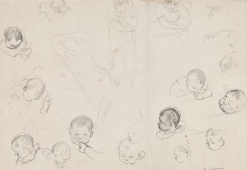 Henri Lebasque (1865-1937) Child head studies penc: Henri Lebasque (1865-1937) Child head studies pencil, on wove paper, signed lower right, 26 x 37 cm (10 x 14 1/2 in), unframed Condition report: damp-stain and slight damage to upper right,