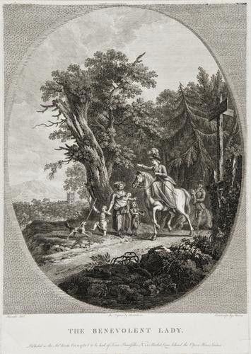 Francesco Bartolozzi and Thomas Morris The Benevol: Francesco Bartolozzi and Thomas Morris The Benevolent Lady a rustic scene in oval, after Baralet, engravings, Torres, 1780, 435 x 305mm., unframed; with 2 classical landscapes by Canot after