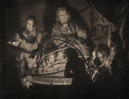 After Joseph Wright of Derby 2 Chiaroscuro scenes: After Joseph Wright of Derby 2 Chiaroscuro scenes mezzotints, later 18th century, each c.450 x 590mm (2) Condition report: trimmed, laid down onto wooden stretchers, surface loss, surface du