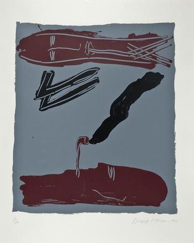 Bruce McLean (b.1944) Maroon Heads on Grey; Green: Bruce McLean (b.1944) Maroon Heads on Grey; Green Fish on BlueBruce McLean (b. 1944) Maroon Heads on Grey; Green Fish on Blue two silkscreens printed in colours, both 1984, each signed and dat