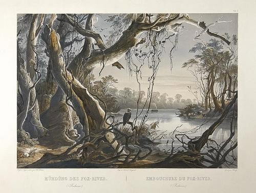 Karl Bodmer Embouchure du Fox River (Indiana): Karl Bodmer Embouchure du Fox River (Indiana),plate 5 from Travels in the Interior of North America, by Prince Maximilian zu Wied-Neuwied, etching with aquatint, in hand-colouring and heighten