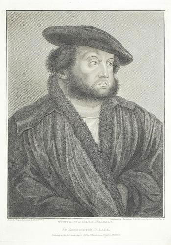 Francesco Bartolozzi Portrait of Hans Holbein; Por: Francesco Bartolozzi Portrait of Hans Holbein; Portrait of Holbein~s Wife, After Holbein's paintings at Kensington Palace, stipple-engravings, 1798, each c.315 x 230mm.(12 x 9 in),J. Chamberla