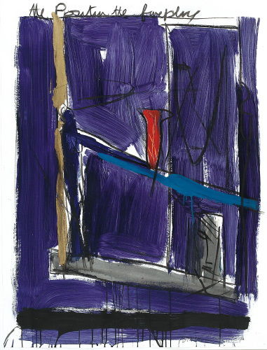 Bruce McLean (b. 1944) the position the fireplace: Bruce McLean (b. 1944) the position the fireplace signed, titled and dated 1987oil, gouache and charcoal on paper136 by 101cm., 53½ by 39=in. ***Provenance:Anthony d'Offay Gallery, Londo