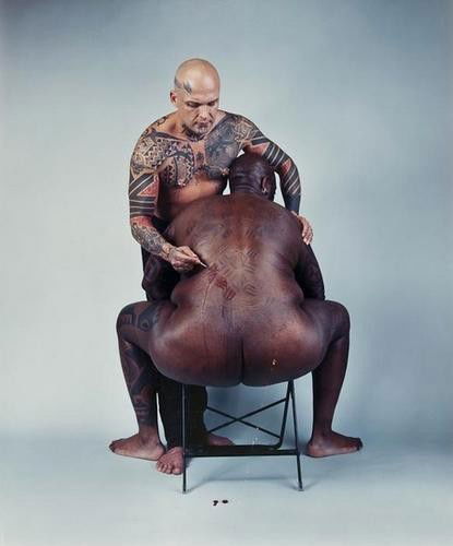 Catherine Opie (b. 1961) Ron Athey and Daryl Carlt: Catherine Opie (b. 1961) Ron Athey and Daryl CarltonChromogenic print, printed ca. 2001, signed, dated and numbered 38/40, in black ink verso, from the New Museum Portfolio 58.2 x 48.2cm (227