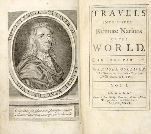 [Swift (Jonathan)] Travels into Several Remote Nat: [Swift (Jonathan)] Travels into Several Remote Nations of the World. In four parts. By Lemuel Gulliver,2 vol., first edition, third issue, engraved portrait frontispiece by Sheppard after Stu