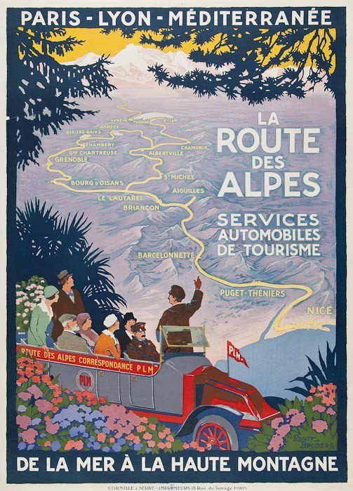 BRODERS, Roger LA ROUTE DES ALPES: BRODERS, Roger LA ROUTE DES ALPESlithograph in colours, c.1920, printed by Cornille & Serre, Paris cond. A-, backed on linen 41 x 29 1/2in. (104 x 75cm.) literature: Broders p. 57