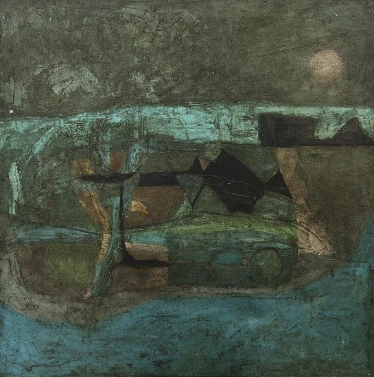 Padraig Macmiadhachain (Irish, b.1929) Arabian nig: Padraig Macmiadhachain (Irish, b.1929) Arabian night shadows, Jordan,Padraig Macmiadhachain (b.1929), arabian night shadows, Jordan. oil on canvas, 1974, signed, titled and dated verso, 96.5 x