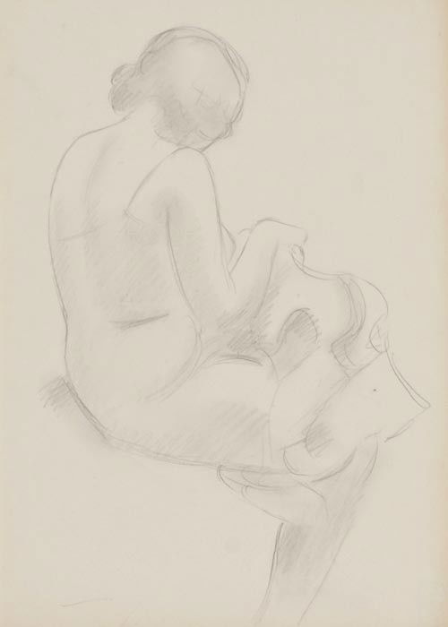 John Buckland-Wright (1897-1954) Seated Girl Sewin: John Buckland-Wright (1897-1954) Seated Girl Sewing,pencil drawing, dated on reverse March - April 1936, with the estate stamp on reverse, 31.5 x 21cm (12 3/8 x 8 1/4 in). *** Provenance: co