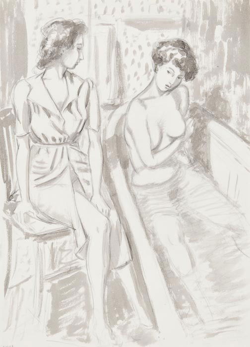 John Buckland-Wright (1897-1954) The Bathroom: John Buckland-Wright (1897-1954) The Bathroom,pencil with monochrome watercolour on paper, dated 23.11.46 lower left , with the estate stamp on reverse, 40 x 29cm (15 3/4 x 11 1/2 in), unframe