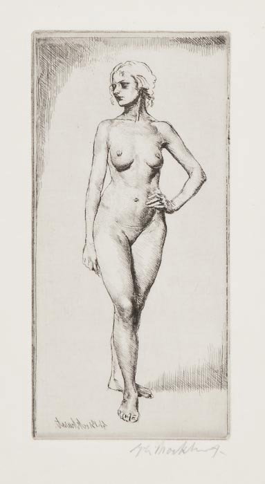 Gerald Leslie Brockhurst Ursula: Gerald Leslie Brockhurst Ursula,etching, 1926, signed in pencil, lower right, signed in reverse in the plate, lower left, 150 x 75mm (6 x 6 3/4 in), unframed.