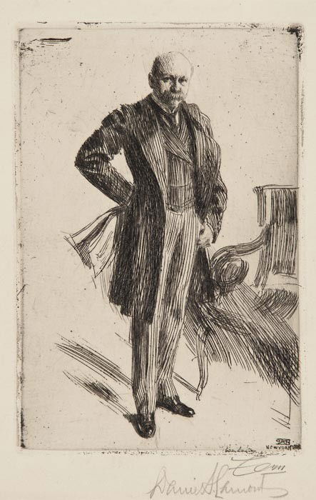 Anders Zorn Colonel Lamont I: Anders Zorn Colonel Lamont I,etching, signed in pencil lower right, pencil inscription reading 'Daniel Lamont' below artists signature, 1900, 220 x 150mm (8 3/4 x 6 in); with the etching Colon