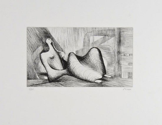 Henry Moore (1898-1986): Henry Moore (1898-1986) Reclining Figure: Piranesi Background I, etching and dryprint, 1979, signed and numbered in pencil, numbered 9/50, on BFK Rives paper, with full margins, 380 x 535mm (1