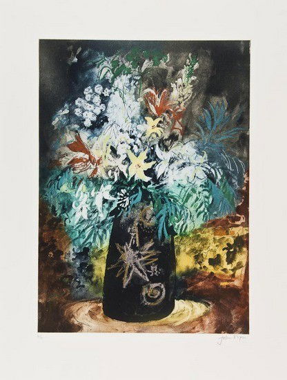 John Piper (1903-1992): John Piper (1903-1992) Flowers in a Black Pot (L.410) etching with aquatint printed in colours, signed in pencil, numbered 48/70, printed at Kelpra Studio, published by Marlborough Graphics, L