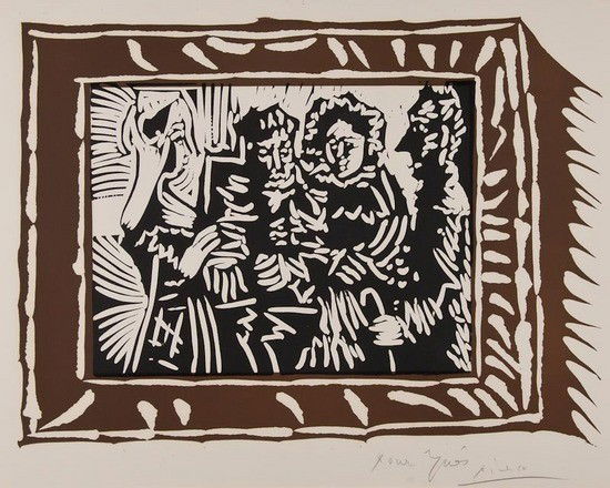 Pablo Picasso (1881-1973): Pablo Picasso (1881-1973) Portrait de Famille Ingresque (B.1146) linocut printed in colours, signed in pencil, inscribed pour Ynes, aside from the edition of 50, printed by Arnera, Vallauris,