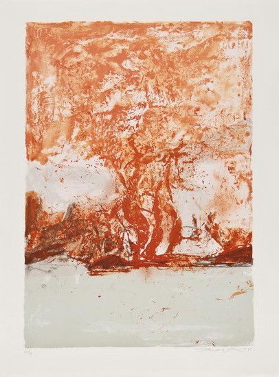 Zao Wou-Ki (b.1921): Zao Wou-Ki (b.1921) Composition avec rouge et vert tendre, lithograph printed in colours, 1998, numbered, signed and dated in pencil, 65/99, 645 x 455mm (25 1/2 x 18in)