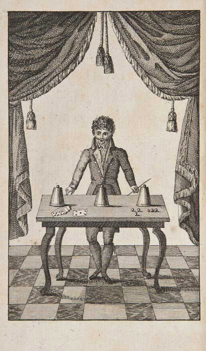 Joly (M. du Coeur) Les Nouveaux Savans de Société: Joly (M. du Coeur) Les Nouveaux Savans de Société,ou recueil de cent dix tours, vol. 2 only, engraved frontispiece depicting a conjuror at his table with cups and balls, woodcut illustrations,