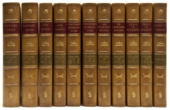 Surtees (Robert Smith) [Sporting Novels]: Surtees (Robert Smith) [Sporting Novels],11 vol., hand-coloured plates, illustrations by John Leech, contemporary full calf, spines in compartments with gilt hunting motifs and red and green m