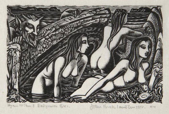 John Buckland-Wright (1897-1954) Hymn to Pan 3 fro: John Buckland-Wright (1897-1954) Hymn to Pan 3 from Endymionwood-engraving, 1944, signed, titled and dated in pencil, on tissue thin Japan paper, with full margins,70 x 110 mm (2 3/4 x 4 in)</