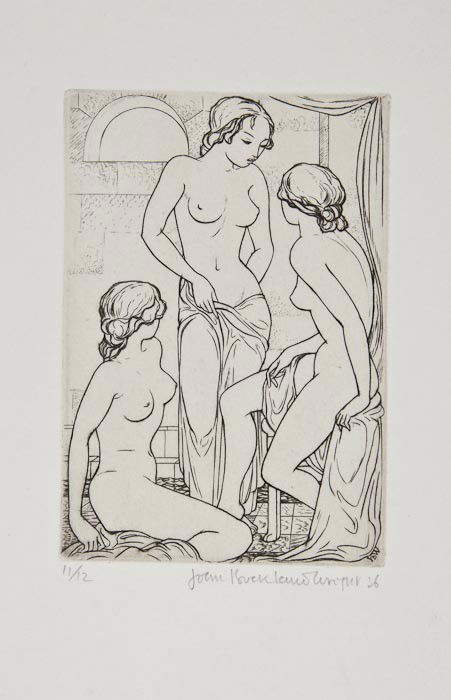 John Buckland-Wright (1897-1954) Psyches and her s: John Buckland-Wright (1897-1954) Psyches and her sistersengraving, 1936, signed and dated in pencil, numbered 11/12, on J. Whatman wove paper, with full margins,132 x 92 mm (5 1/4 x 3 5/8 in)<