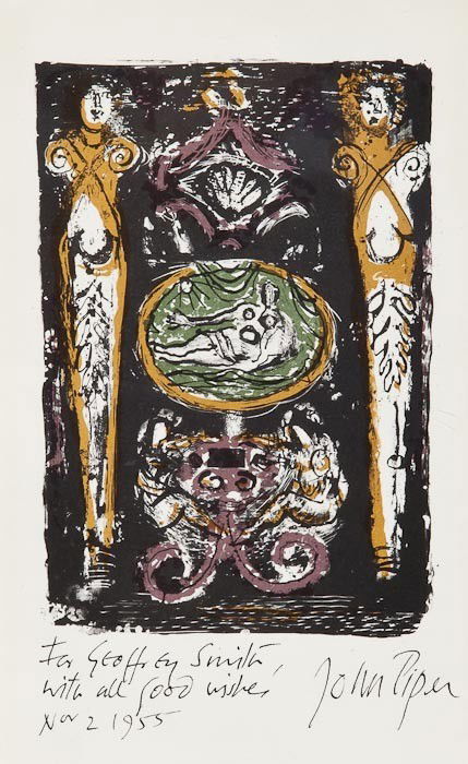 John Piper (1903-1992) Elizabethan Love Songs I (l: John Piper (1903-1992) Elizabethan Love Songs I (l.93)lithograph printed in colours, 1955, signed, dated and inscribed in black ink, on wove paper, with full margins,160 x 110 mm (6 1/4 x 4 1/