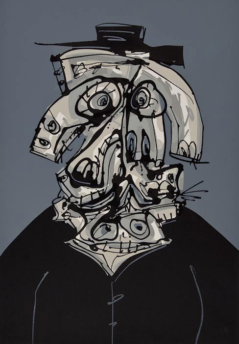 Antonio Saura (1930-1998) Portrait imaginaire de G: Antonio Saura (1930-1998) Portrait imaginaire de Goyathree lithographs printed in colours, 1970, each signed in pencil, inscrlbed A.P., artist's proofs aside from the edition, on wove paper, t